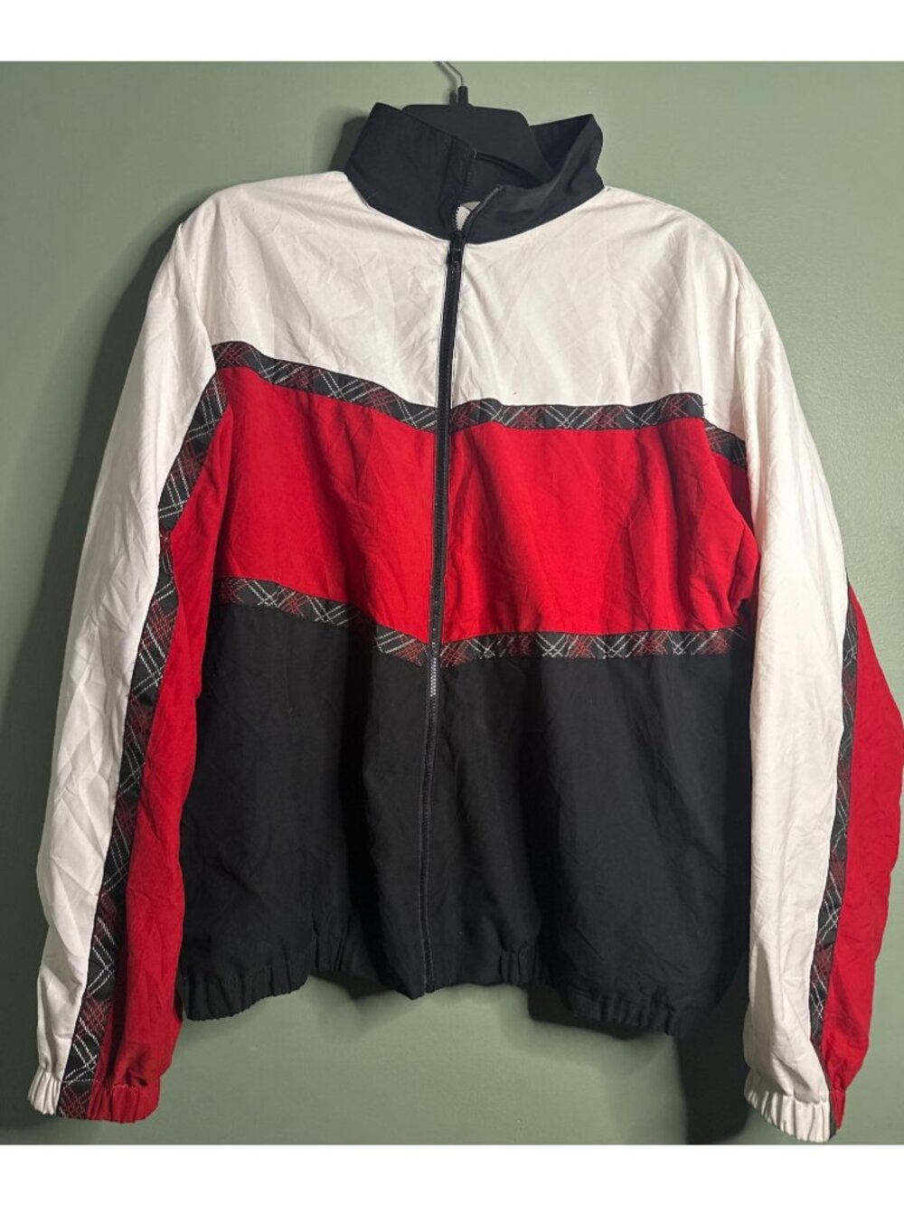 Vintage 90s TEDDI Windbreaker Jacket M Colorblock Plaid Y2K Retro Streetwear